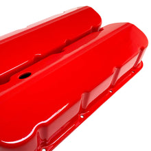 Load image into Gallery viewer, ansen custom engraving, chevy big block valve covers, red, angled view