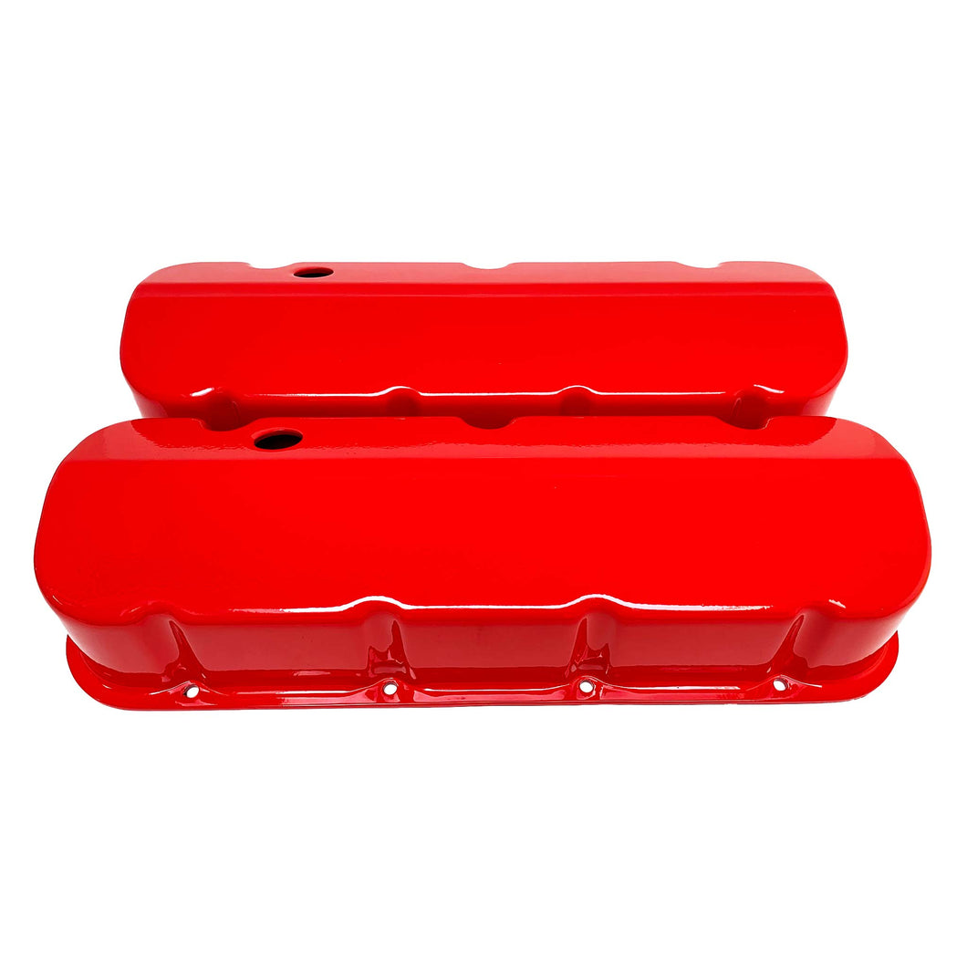 ansen custom engraving, chevy big block valve covers, red, front view
