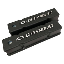 Load image into Gallery viewer, small block chevy bowtie logo tall valve covers, black, ansen usa, angled view