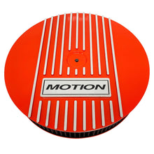 Load image into Gallery viewer, ansen custom engraving, baldwin motion 13 inch air cleaner lid kit, orange, front view