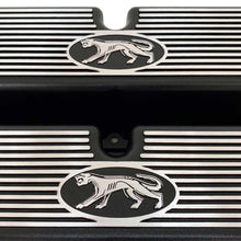 Load image into Gallery viewer, ansen custom engraving, ford 289, 302, 351w valve covers, cougar style, black, close up view