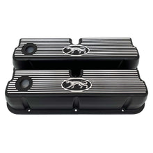 Load image into Gallery viewer, ansen custom engraving, ford 289, 302, 351w valve covers, cougar style, black, front view