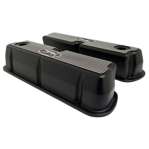 ansen custom engraving, ford 289, 302, 351w valve covers, cougar style, black, side profile view