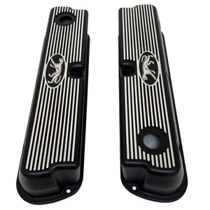 ansen custom engraving, ford 289, 302, 351w valve covers, cougar style, black, top view