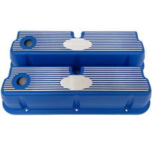 Load image into Gallery viewer, ansen custom engraving, ford 289 302 351 windsor custom valve covers, blue, front view