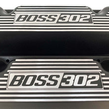 Load image into Gallery viewer, ansen custom engraving, ford boss 302 valve covers, black, close up view