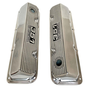 ansen custom engraving, ford 351 cleveland valve covers, motorsport high performance logo, polished, top view