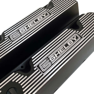 ansen custom engraving, ford carroll shelby 351 cleveland valve covers, black, angled view