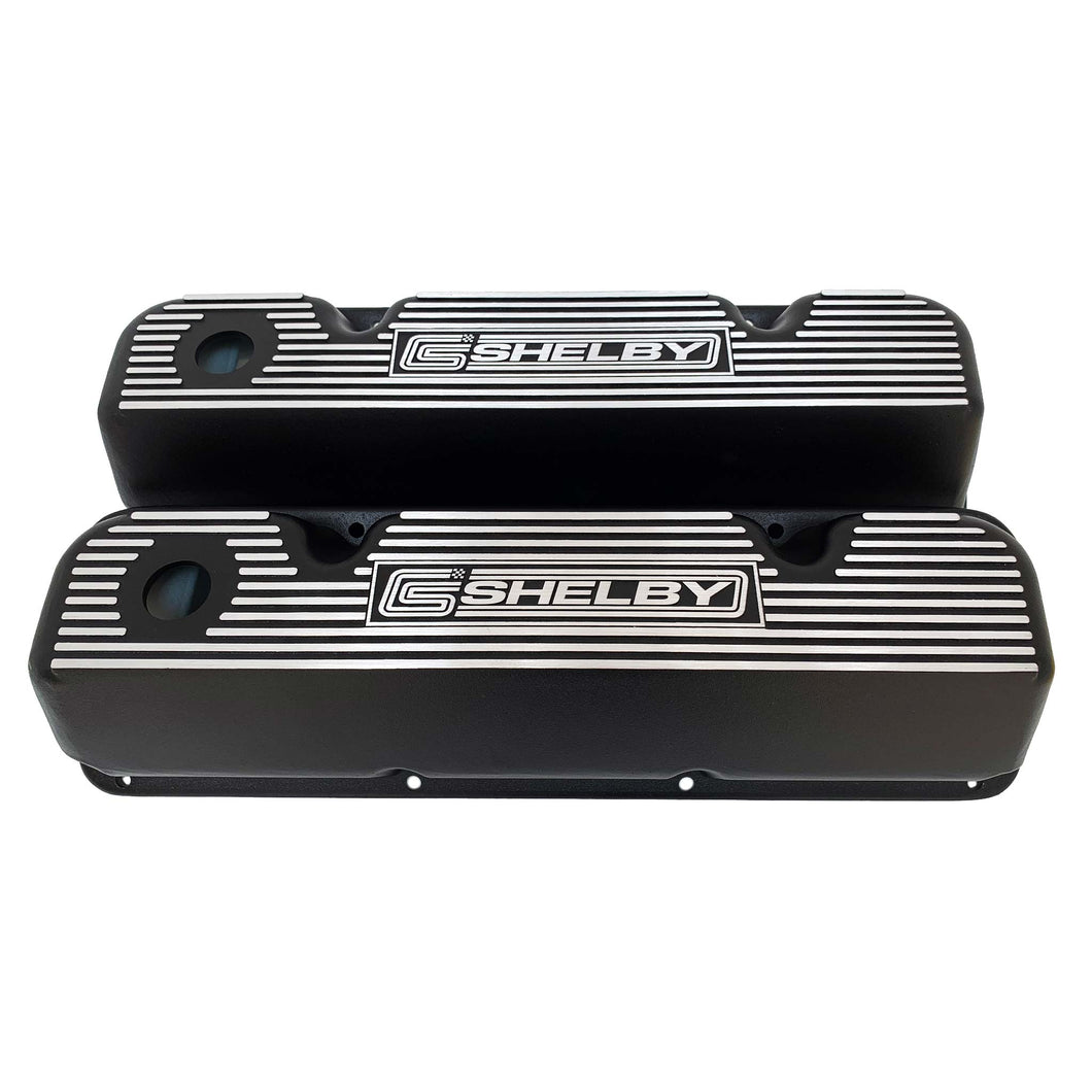 ansen custom engraving, ford carroll shelby 351 cleveland valve covers, black, front view