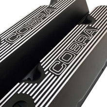 Load image into Gallery viewer, ansen custom engraving, ford cobra valve covers, black, angled view