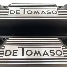 Load image into Gallery viewer, ansen custom engraving, de tomaso pantera valve covers, black, close up view