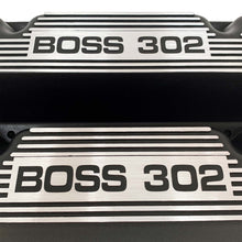 Load image into Gallery viewer, ansen custom engraving, ford boss 302 valve covers, black, close up view