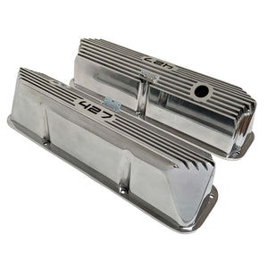 ansen custom engraving, ford fe 427 valve covers, polished, side profile view