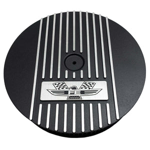 ansen custom engraving, ford fe american eagle air cleaner kit 13 inch round, black, front view