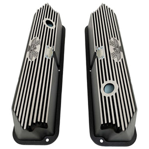 ansen custom engraving, ford fe tall 427 american eagle valve covers, black, top view