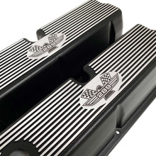 Load image into Gallery viewer, ansen custom engraving, ford 289 american eagle tall valve covers, black, angled view