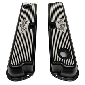 ansen custom engraving, ford 289 american eagle tall valve covers, black, top view