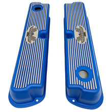 Load image into Gallery viewer, ansen custom engraving, ford 289 american eagle tall valve covers, blue, top view