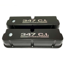 Load image into Gallery viewer, ansen valve covers, ford, 347 c.i. stroker, laser engraved, black powder coat, front view