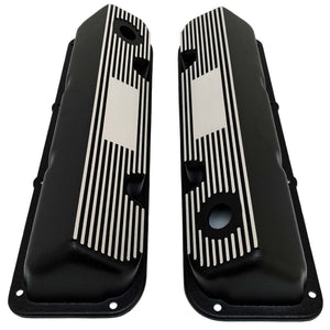 ansen custom engraving, ford 351 cleveland custom valve covers, black, top view