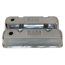 Load image into Gallery viewer, ansen, ford 351 cleveland valve covers, die cast logo, polished, front view