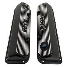 Load image into Gallery viewer, ansen usa, ford 351 cleveland valve covers, die-cast logo, black, top view