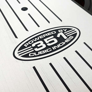 ansen custom engraving, ford 351 cleveland windsor 15 oval air cleaner kit, line grain finish, close up view