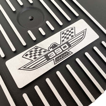 Load image into Gallery viewer, ansen custom engraving, ford fe tall 390 american eagle, air cleaner lid kit, black, close up view