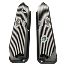 Load image into Gallery viewer, ford fe 390 american eagle valve covers, tall, finned, black, ansen usa, top view