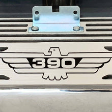 Load image into Gallery viewer, ford fe 390 american eagle outline valve covers, tall, finned, polished, ansen usa, close up view