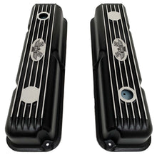 Load image into Gallery viewer, ansen custom engraving, ford fe short valve covers, american eagle logo, black, top view