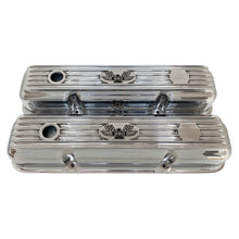 Load image into Gallery viewer, ansen custom engraving, ford fe 390 valve covers american eagle polished, front view