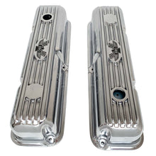 Load image into Gallery viewer, ansen custom engraving, ford fe 390 valve covers american eagle polished, top view