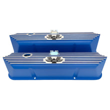Load image into Gallery viewer, ansen valve covers, ford, fe 428, tall, american eagle, laser engraved, blue powder coat, front view