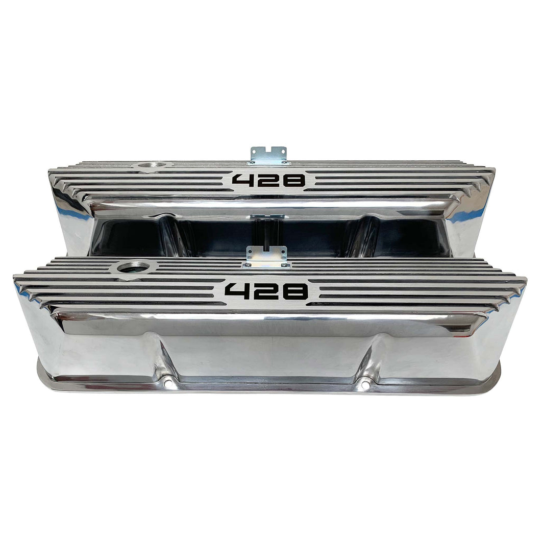 ansen valve covers, ford 328, laser engraved, polished, front view