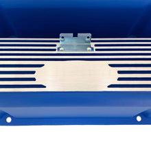 Load image into Gallery viewer, ansen custom valve covers, ford, fe, tall, laser engraved, blue powder coat, close up view