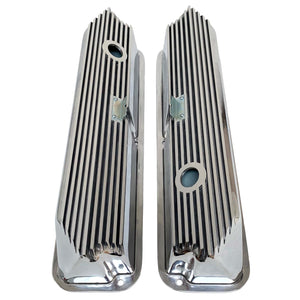 ansen valve covers, ford, fe, tall, all fins, polished, top view