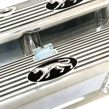 Load image into Gallery viewer, ansen valve covers, ford fe, cougar logo, laser engraved, polished, angled view