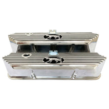 Load image into Gallery viewer, ansen valve covers, ford fe, cougar logo, laser engraved, polished, front view