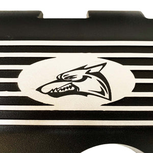 ansen coil covers, 2011-17, ford mustang, gt 5.0, gt350, 5.0l coyote cammer style coyote head coil cover, black, close up view