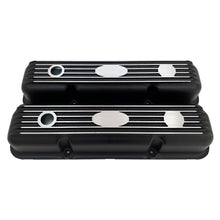 Load image into Gallery viewer, ansen custom engraving, ford fe short custom valve covers, black, front view