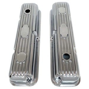 ansen custom engraving, ford fe short polished custom valve covers, top view