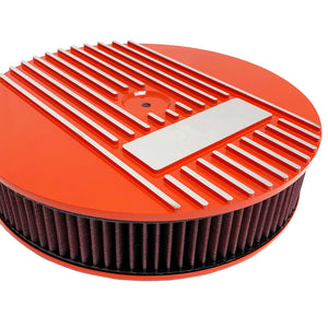 ansen custom engraving, 13 inch round air cleaner kit, orange, side profile view