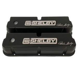 ford 289, 302, 347, 351 windsor valve covers, carroll shelby, black, ansen usa, front view