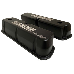 ford 289, 302, 347, 351 windsor valve covers, carroll shelby, black, ansen usa, side profile view
