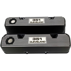 ansen custom engraving, ford 351 cleveland valve covers, black, front view