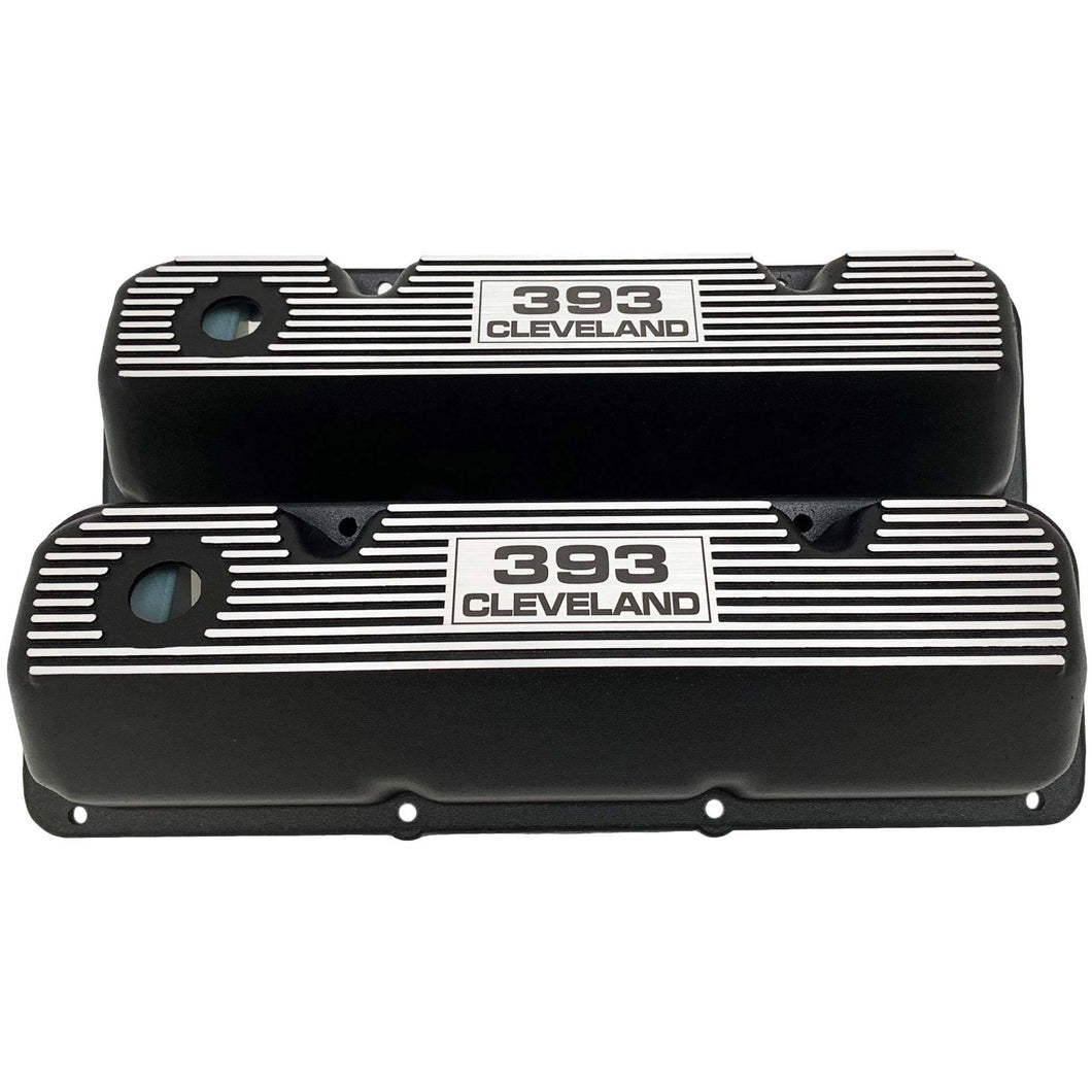 ford 393 cleveland valve covers, black, ansen usa, front view