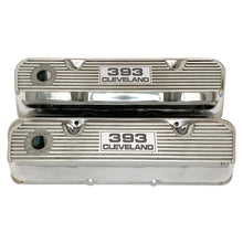 Load image into Gallery viewer, ansen valve covers, ford, 393 cleveland, laser engraved logo, polished, front view