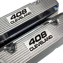 Load image into Gallery viewer, ansen valve covers, ford 408 cleveland, laser engraved, polished, angled view