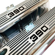 Load image into Gallery viewer, ford fe 390 valve covers, tall, finned, polished, ansen usa, close up view